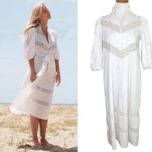 G. Label by Goop Lace Trim Puff Sleeve Dress Size US Medium White Cottagecore